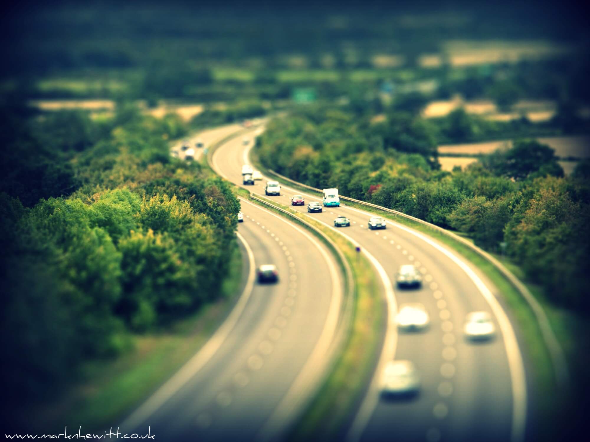 Tilt-shifted Image of Burton Bridge over the Lincoln A46 bypass
